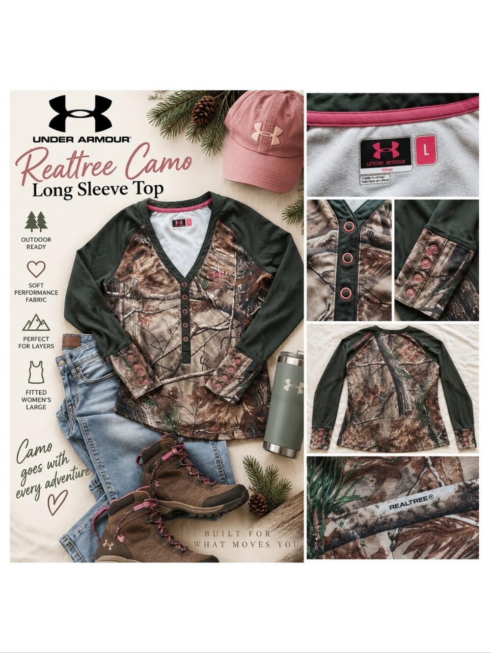 Under Armour Realtree Camo Pink Fitted Hunting Top L